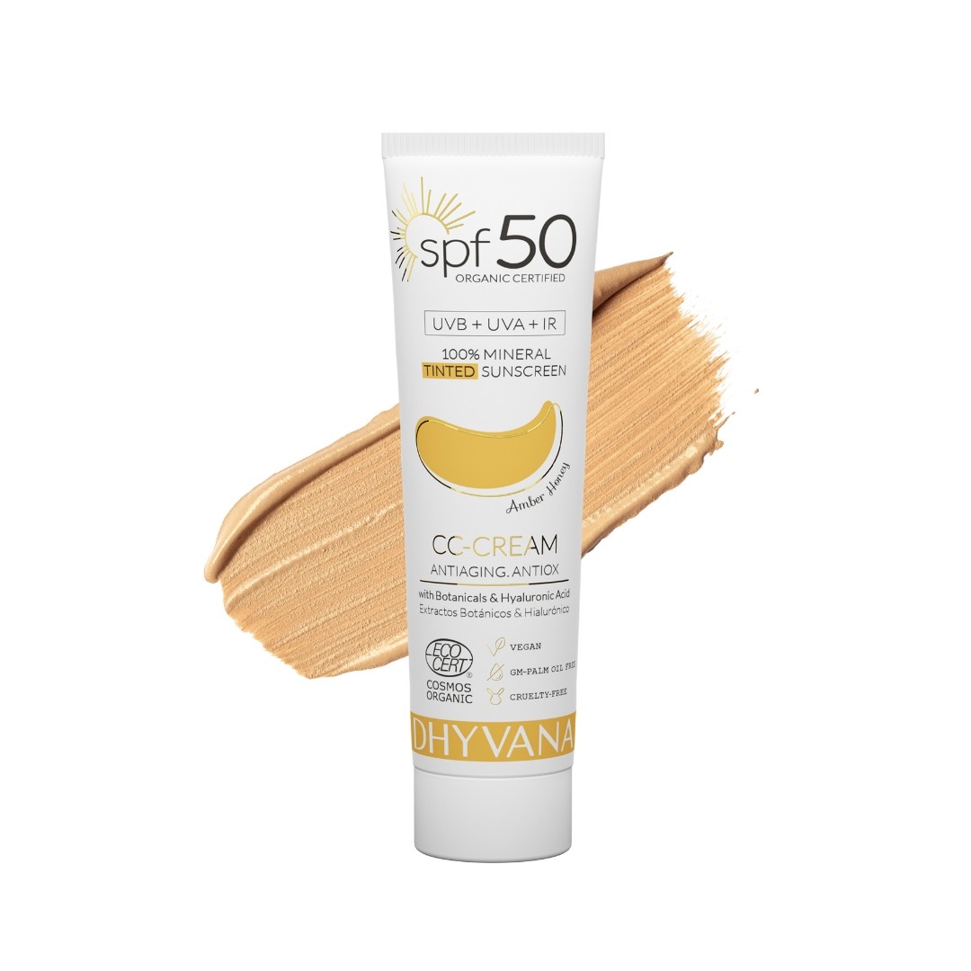 SPF50 CC-Cream con Botánicos y Ácido Hialurónico Amber Honey Dhyvana