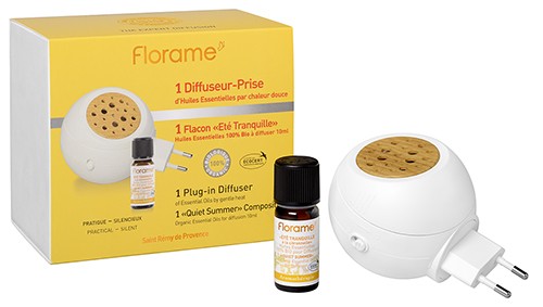 Difusor eléctrico + Composición BIO de aceites esenciales Antimosquitos verano tranquilo con citronella Florame