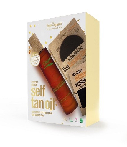 Pack de regalo Autobronceador hidratante transparente + Guante exfoliante y aplicador Duo+ guante exfoliante Tanorganic